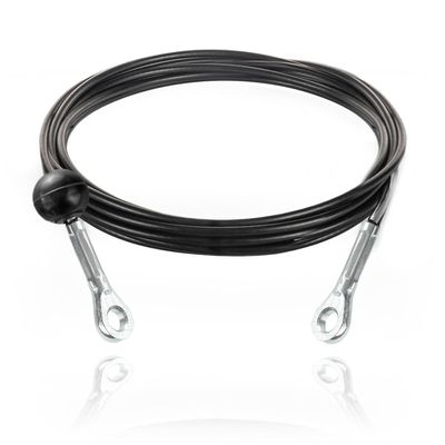 DQ-PP Coated Steel Cable with Eyes and Ball Stopper for Fitness Equipment, 5 mm / 6.5 mm, 4.6 m, 7 x 19, Black