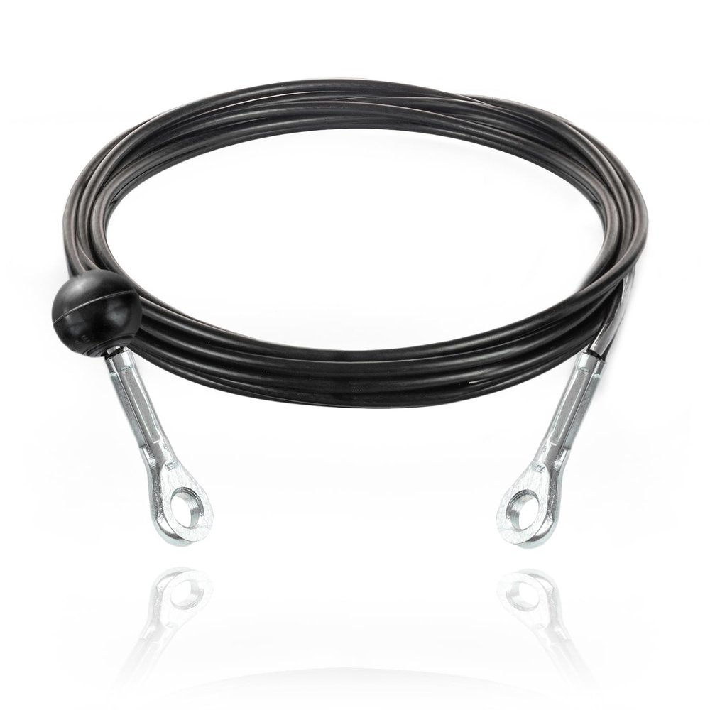 DQ-PP Coated Steel Cable with Eyes and Ball Stopper for Fitness Equipment, 5 mm / 6.5 mm, 4.6 m, 7 x 19, Black