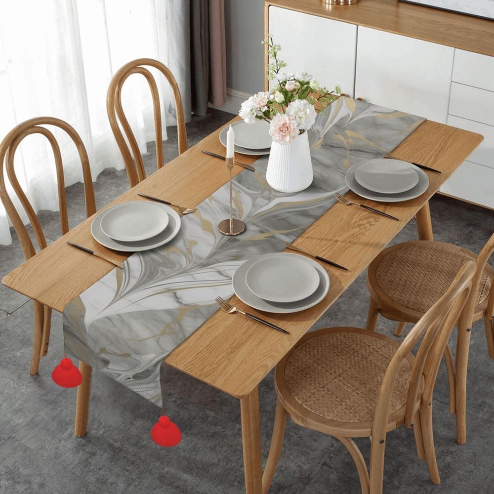 Marble Table Runner, 14 x 60 in, Linen Style