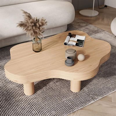 Cloud-Shaped Coffee Table – Irregular Wood Table, Round-Corner Side Table with 3 Legs