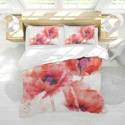 Wewoo Home Full-Size Watercolor Red Duvet Cover Set with Zipper and Corner Ties, Warm Microfiber, 3-Piece Set, 180 x 210 cm
