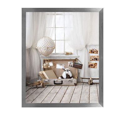 Woody Deluxe Solid Wood Picture Frame 18 x 24 cm, Silver Patina, White Background, Anti-Glare Acrylic Glass