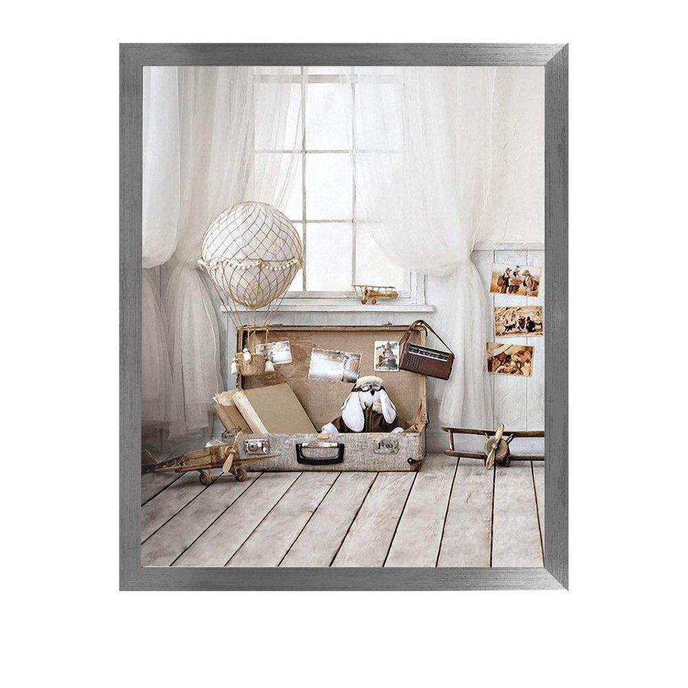 Woody Deluxe Solid Wood Picture Frame 18 x 24 cm, Silver Patina, White Background, Anti-Glare Acrylic Glass
