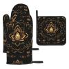Gold Lotus Flower Kitchen Baking Set with Heat-Resistant Oven Mitts and Pot Lid Pad view 1
