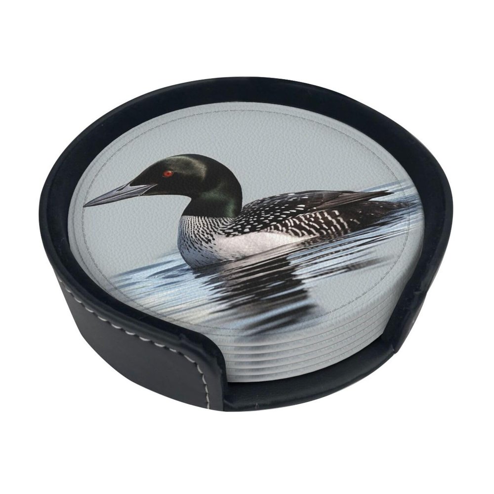 Coaster Loon Nature Bird Print Leather Coasters, Set of 6