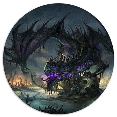 1000-Piece Extra-Large Black Swamp Dragon Spherical Jigsaw Puzzle, Recycled Cardboard, 67.5 x 67.5 cm