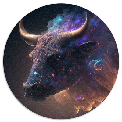 Animal Bull Puzzle, 1,000 Pieces, for Adults, Round Puzzle on High-Quality 100% Recycled Board, 26.5 x 26.5 in