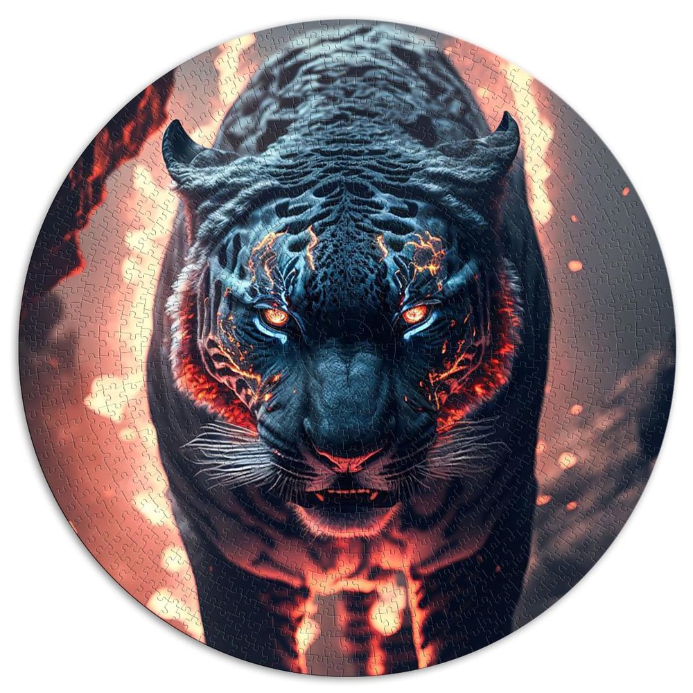Fire Tiger Circular Jigsaw Puzzle, 1000 Pieces