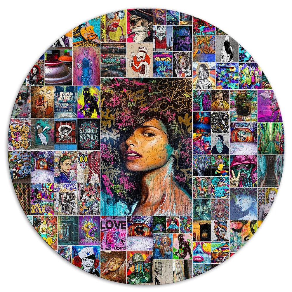 Graffiti Art Puzzle, 1,000 Pieces, for Adults, Round Cardboard Puzzle, 26.5 x 26.5 in