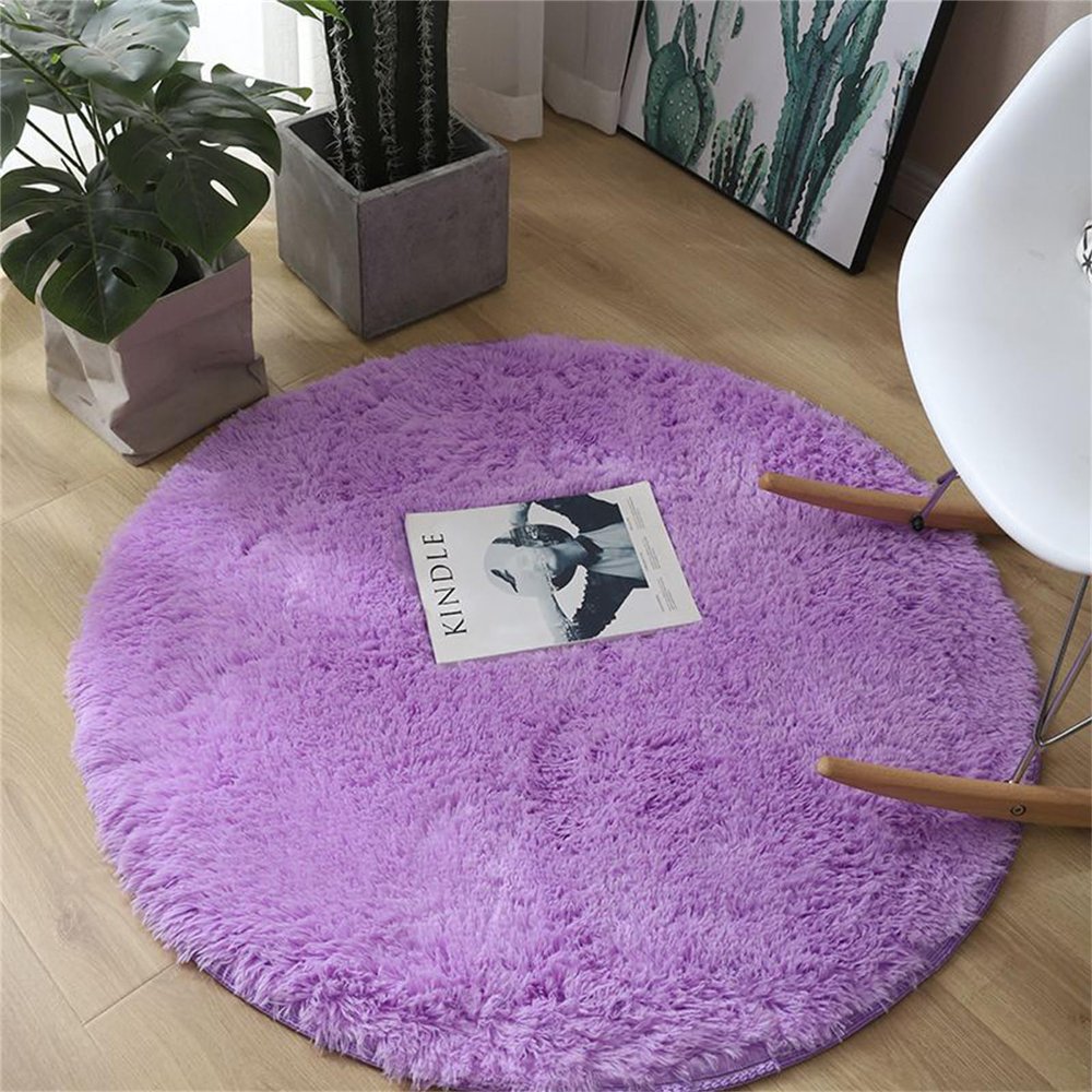 Hiseng Round Shag Rug, Washable, Soft Plush, Light Purple, 200 cm