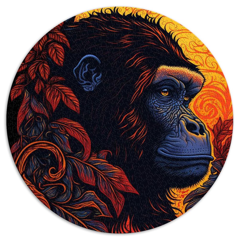 Gorilla Art Style 1000-Piece Extra-Large Spherical Jigsaw Puzzle, Premium Recycled Board, 67.5 x 67.5 cm