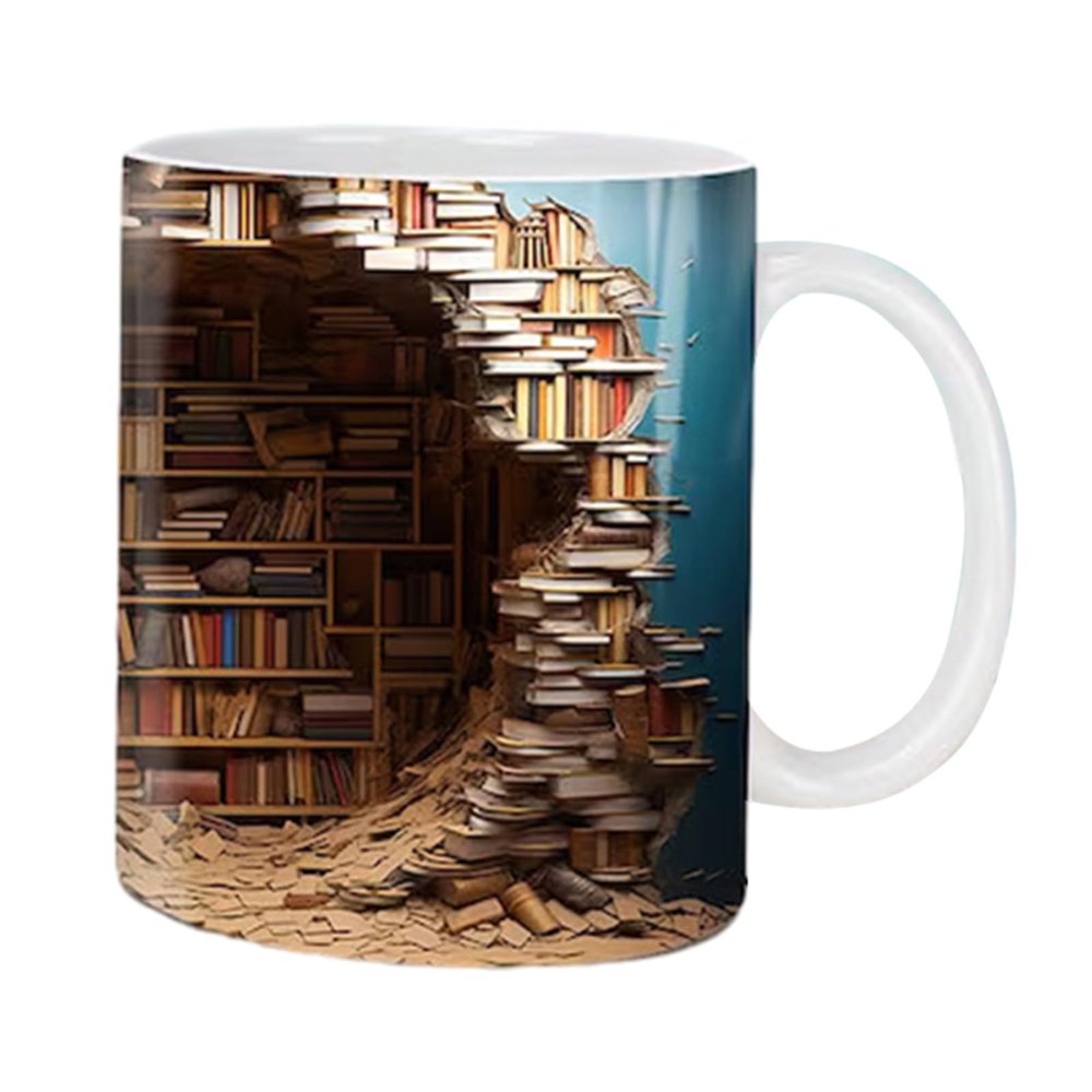 Anloximt Bookshelf Mug, Ceramic Coffee Cup for Book Lovers