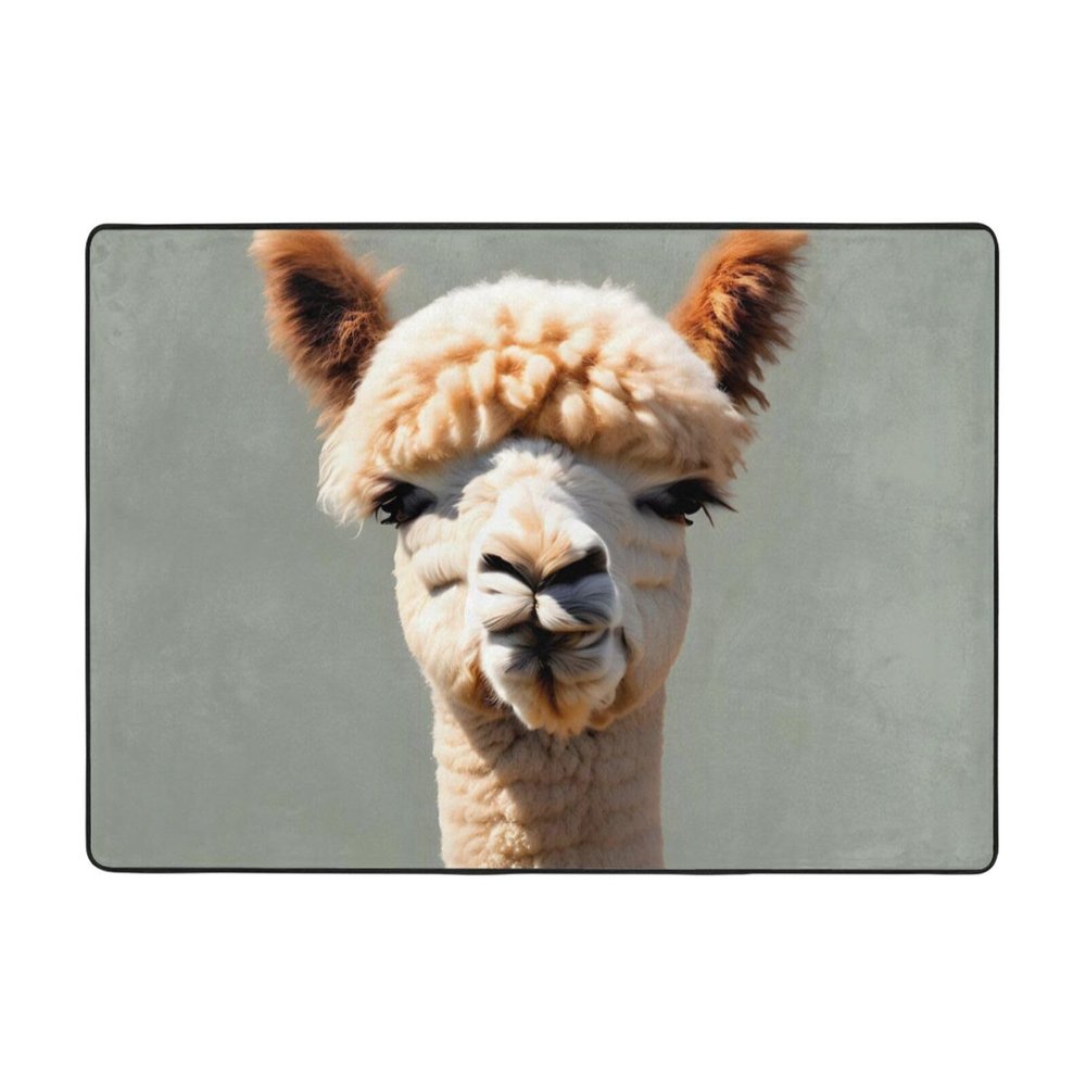 Alpaca Avatar Rectangular Floor Mat Rug, Non-Slip Modern Rug, 203 x 148 cm, for Living Room, Bedroom, Office & Outdoor