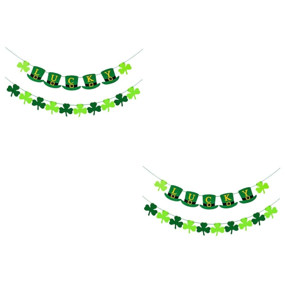 Amosfun 2-Piece St. Patrick's Day Pennant Banner, Green Shamrock Design