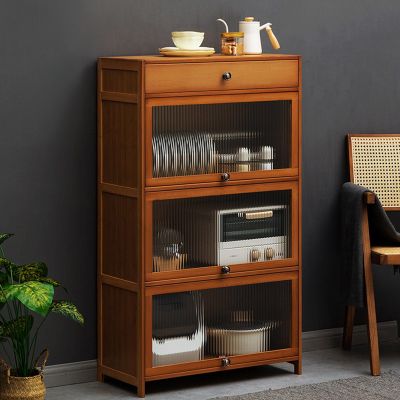 YUZES Freestanding Kitchen Buffet Cabinet with Acrylic Doors, 70 x 32 x 117 cm