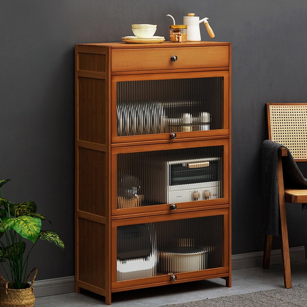 YUZES Freestanding Kitchen Buffet Cabinet with Acrylic Doors, 70 x 32 x 117 cm