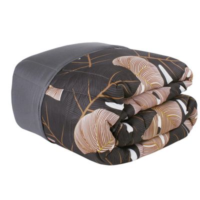 SaRani Terry Winter Quilted Bedspread with Leaf Pattern, Gray, Double Bed