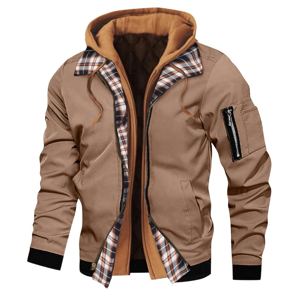 Duohropke Men's Hooded Jacket with USA Flag Print, Fleece-Lined Zip Jacket