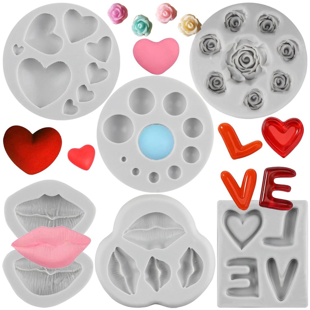 Sijiangmold Valentine’s Day Silicone Fondant Molds, 6-Piece Set