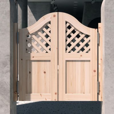 Pine Wood Saloon Café Swinging Door with Gridded Window, Double-Action Interior Door