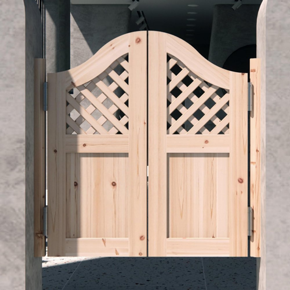 Pine Wood Saloon Café Swinging Door with Gridded Window, Double-Action Interior Door