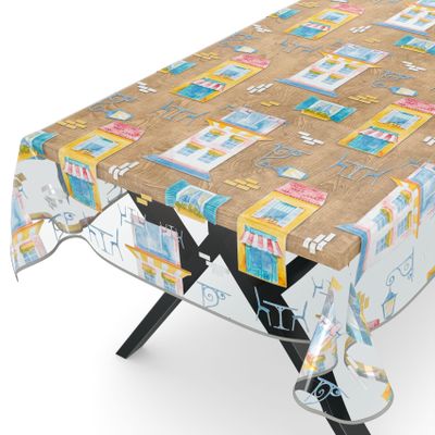 Transparent Printed Oilcloth Tablecloth with Hem, Maison Design, 140 x 140 cm