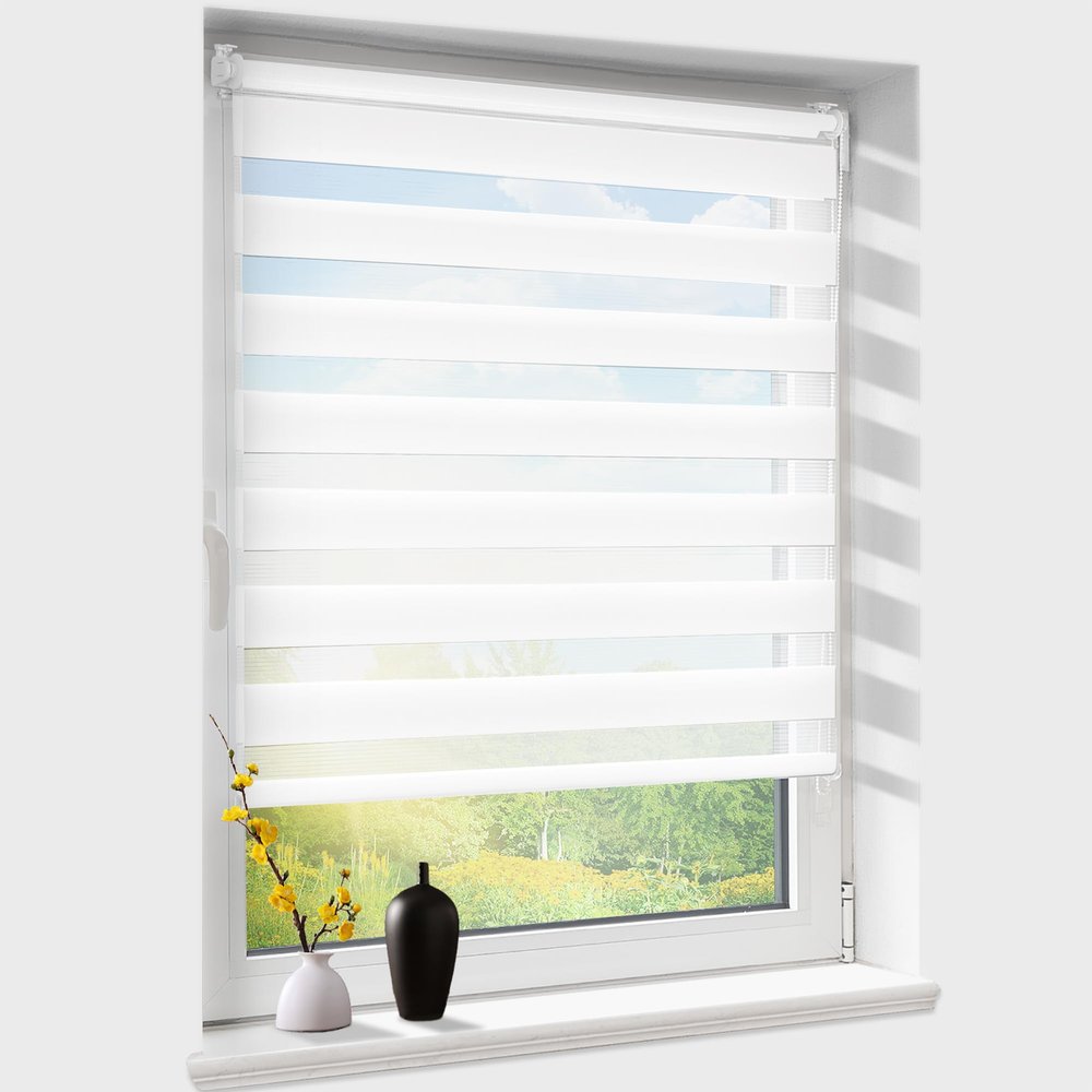 Double Roller Blind, No-Drill Clamp-Fit or Drill Mount, White, 35 x 180 cm