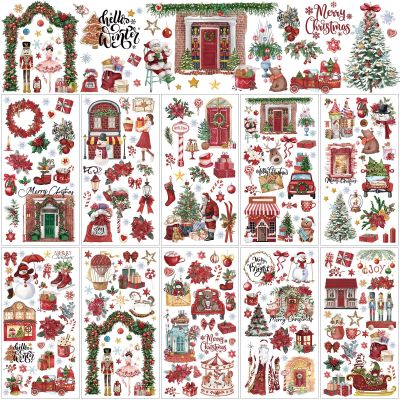 Lincia 10-Sheet Christmas Transfer Stickers for Crafts and Furniture, Snowman, Vintage Reindeer and Gnome, 15 x 30 cm (Casual)