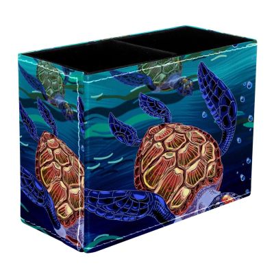VAPOKF Turtle Swim in Sea Desk Pen Holder, 2 Compartments, Makeup Brush Organizer