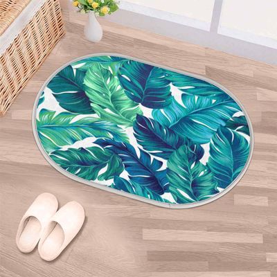 Summer Palm Leaves Oval Plush Shaggy Door Mat, 16 x 24 in