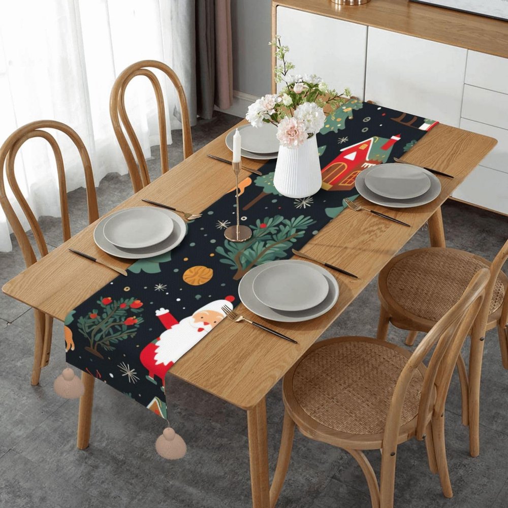 Deer Santa Christmas Table Runner for Festive Dining