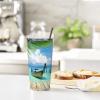 LAMAME Seaside Boat Coconut Leaves Printed Stainless Steel Insulated Mug with Lid and Straw view 3