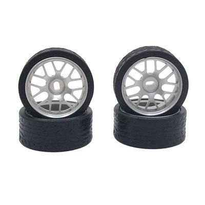 Wisoolkic 4-Pack 26.5 mm Racing Tires with Metal Rims for 1/28 Wltoys K969, Silver