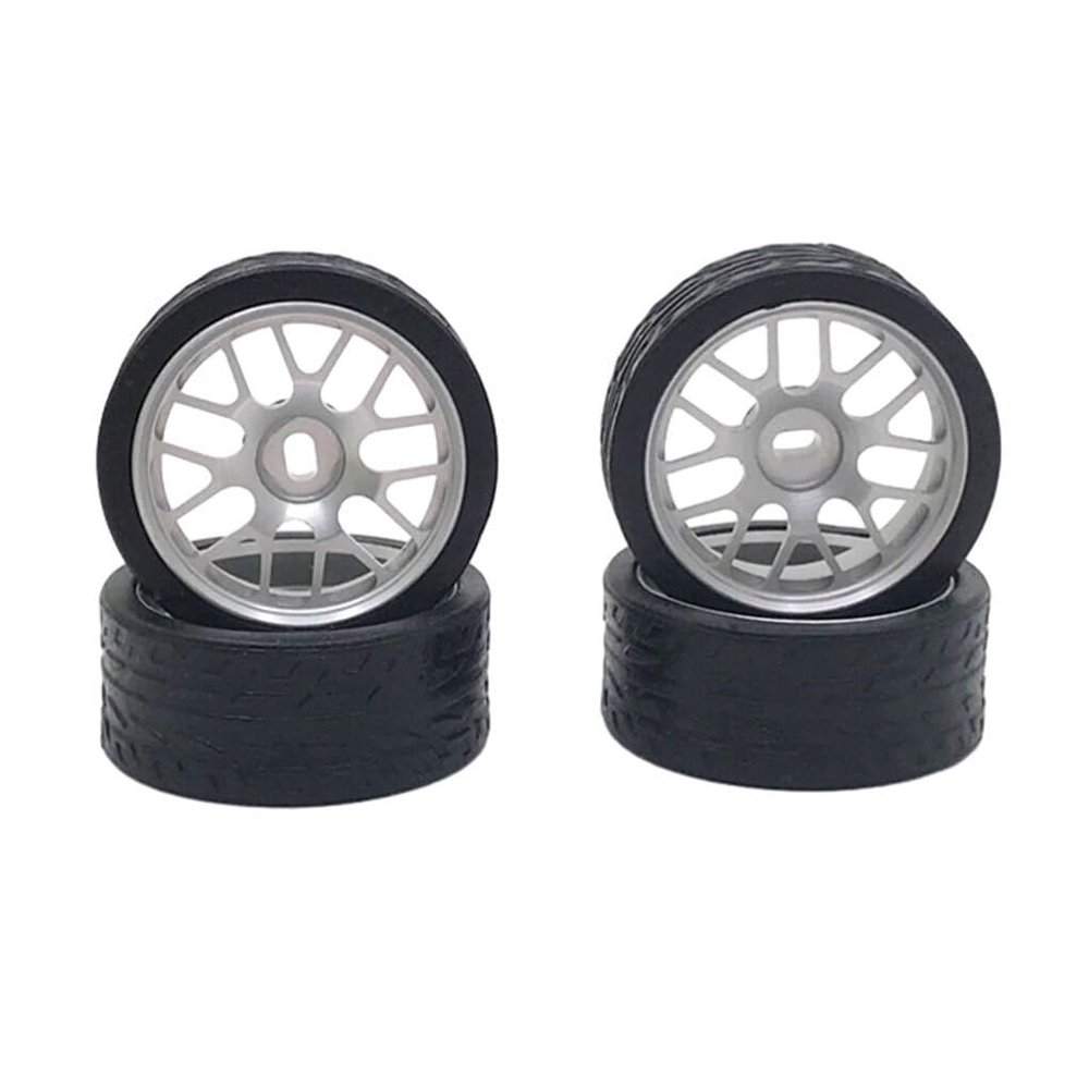 Wisoolkic 4-Pack 26.5 mm Racing Tires with Metal Rims for 1/28 Wltoys K969, Silver