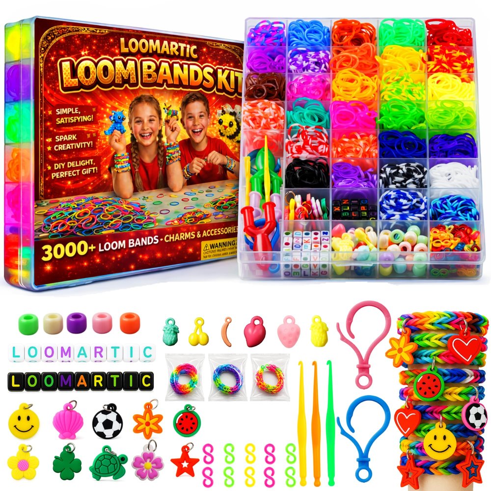 Loomartic 3,000+ Loom Band Set with Charms, 30 Colors