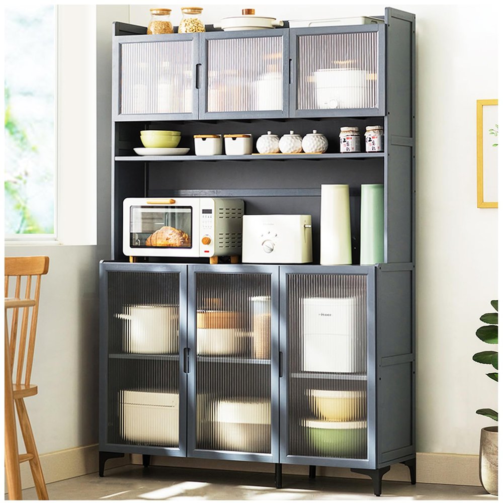 ARMERI Kitchen Pantry Cabinet, Freestanding Microwave Cabinet with Double Doors and Transparent Acrylic Windows, Buffet Hutch for Living or Dining Room, 176 × 116 cm (69.4 × 46 in)