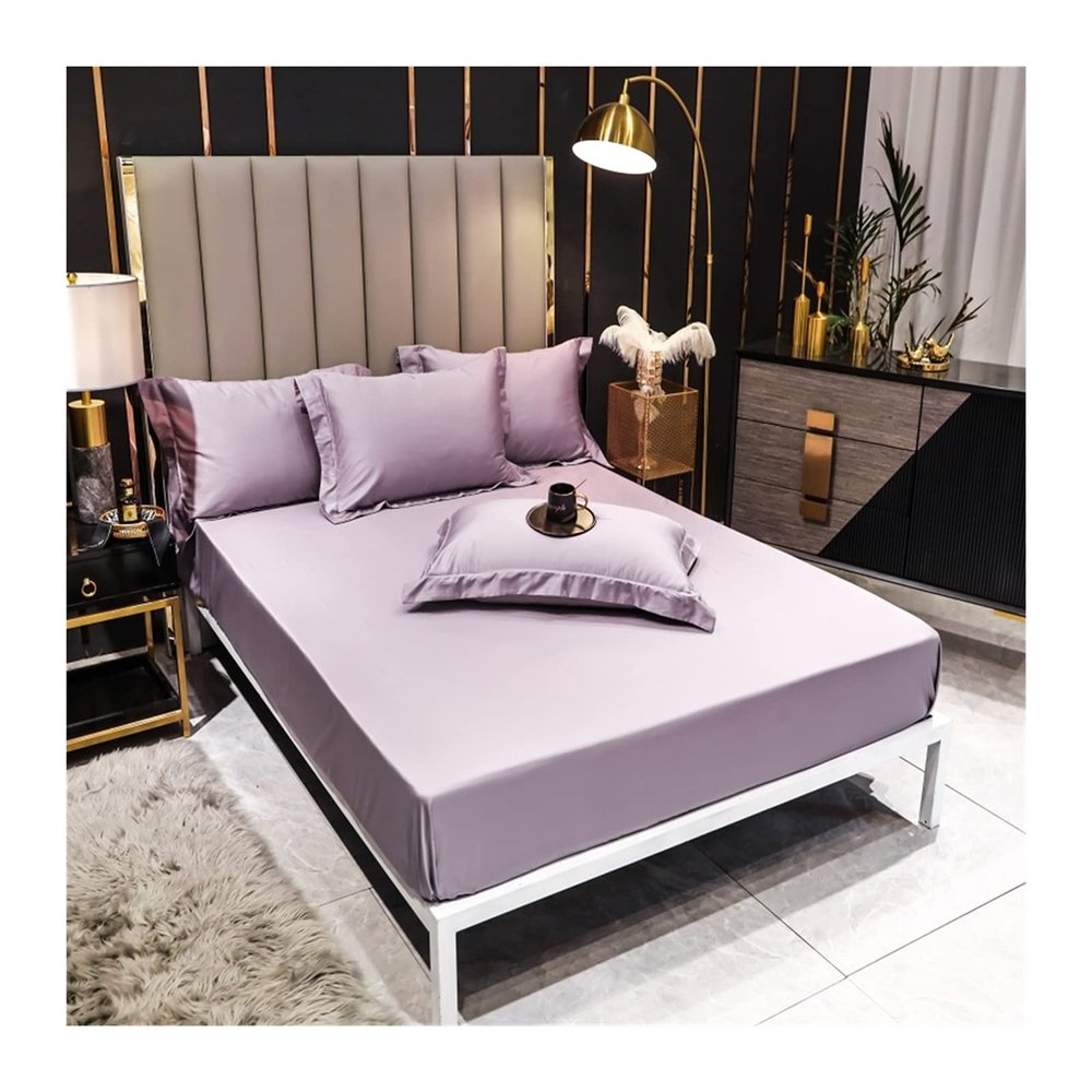 Queen 100S Pima Cotton Luxury Fitted Sheet, Satin-Weave, Soft and Smooth, for 5–25 cm Mattresses (Purple, 180x2)
