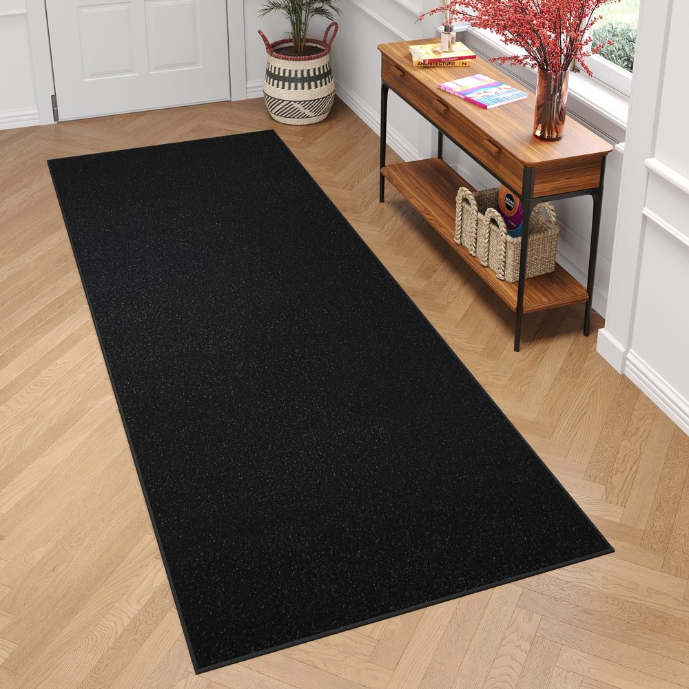 TAPISO Mono Runner Rug, Short-Pile, Indoor/Outdoor, UV-Resistant, Black, Solid Color, Modern Design, OEKO-TEX, 90 x 240 cm