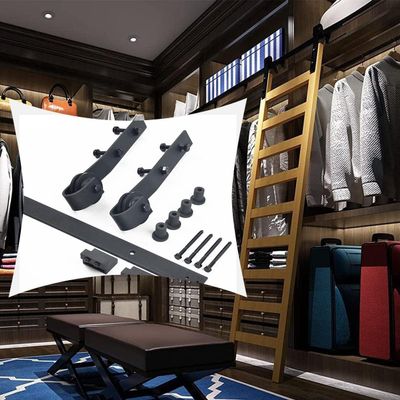 RRraw Sliding Barn Door Hardware Kit (Ladder Not Included), Rolling Library Ladder Kit, Mobile Silver Steel Round-Tube Track for Library/Loft/Home/Indoor Use, 4 ft/500 cm Ladder Track Kit