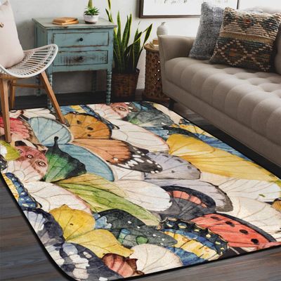 Vintage Butterfly Paint Area Rug for Bedroom and Living Room, 4 x 6 Feet, Soft Fluffy Indoor Carpet, Non-Slip, Washable