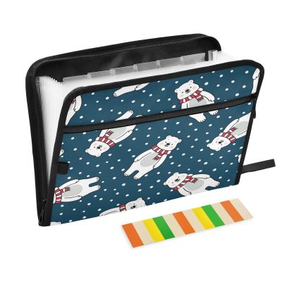 Accordion File Organizer with 13 Pockets, A4/Letter Size, Zipper, Cute Polar Bear