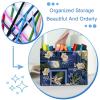 VAPOKF Square Pen Holder with Floral Design, Blue Background, 2 Compartments view 3