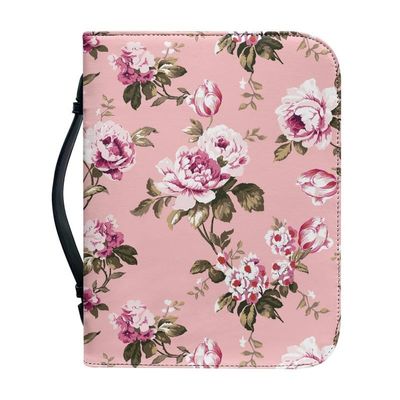 Garronmavis Retro Peonies Painting Men's Bible Cover, Vintage Floral Tote Bag, Church Study Book Carrier - XL