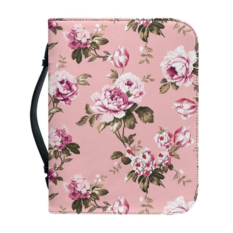 Garronmavis Retro Peonies Painting Men's Bible Cover, Vintage Floral Tote Bag, Church Study Book Carrier - XL