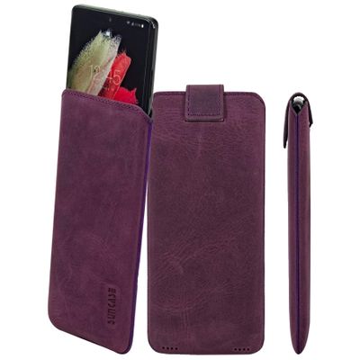 Suncase Genuine Leather Slim Pouch for Asus Zenfone 10, Antique Purple