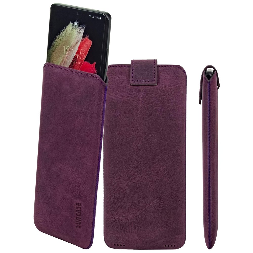 Suncase Genuine Leather Slim Pouch for Asus Zenfone 10, Antique Purple