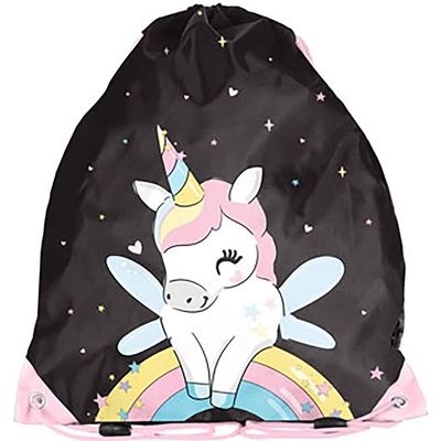 Kids' Drawstring Gym Bag 36 x 32 cm - Unicorn - Black/Multicolor
