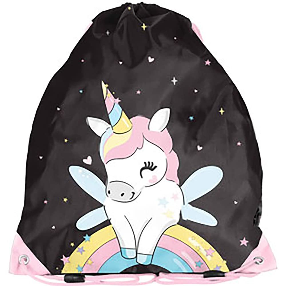 Kids' Drawstring Gym Bag 36 x 32 cm - Unicorn - Black/Multicolor