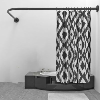 L-Shaped Corner Shower Curtain Rod, Black, Adjustable, No-Drill