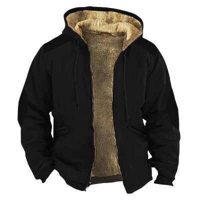 Men's Black Softshell Winter Jacket, Half-Zip, XXL